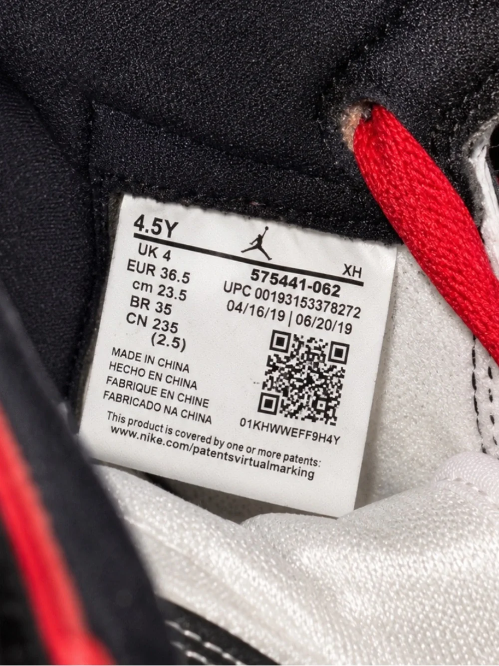 Nike Air Jordan 1 Mid Black White Red High Top Sneakers Youth 4.5Y